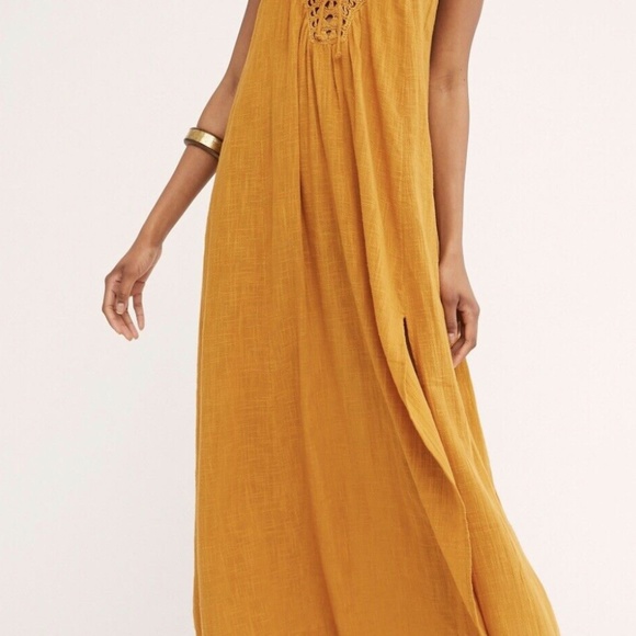 Free People Endless Summer Kini Maxi Dress Crochet Top Halter Tie Gold - Picture 3 of 8